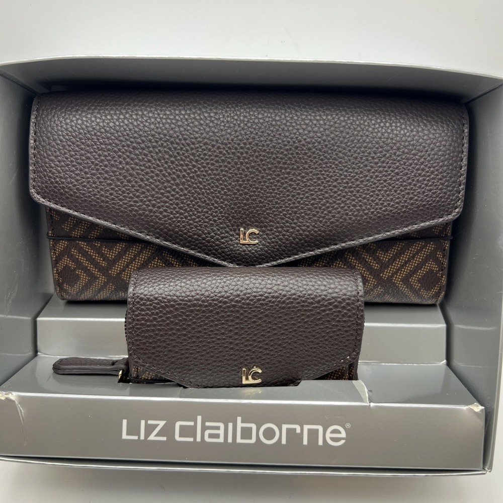 Liz Claiborne Zip Around 2-pc. Womens Envelope Wallet Brown - NEW